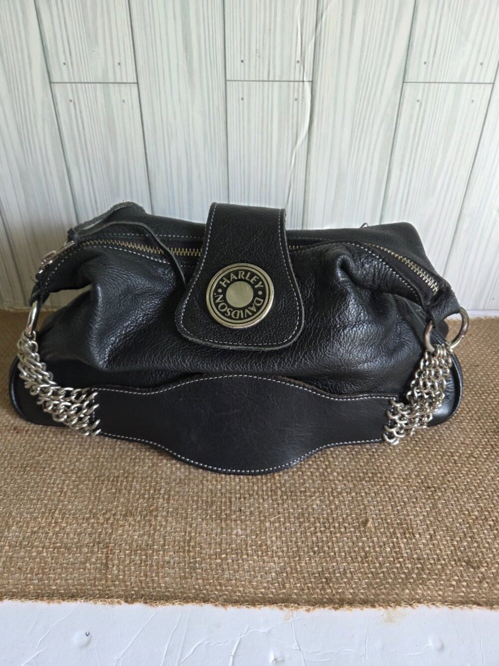 Vintage Style Harley-Davidson Black Pebbled Leather Shoulder Bag | Slouchy Hobo - Picture 4 of 14